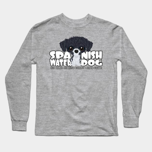 Spanish Water Dog (Black&White) - DGBigHead Long Sleeve T-Shirt by DoggyGraphics